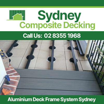 Aluminum deck frame system with grey composite boards installed in Sydney