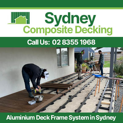 Workers installing aluminum deck frame system on Sydney residential project